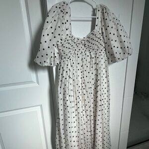 Vestique White and Black Polka Dot Maxi Dress